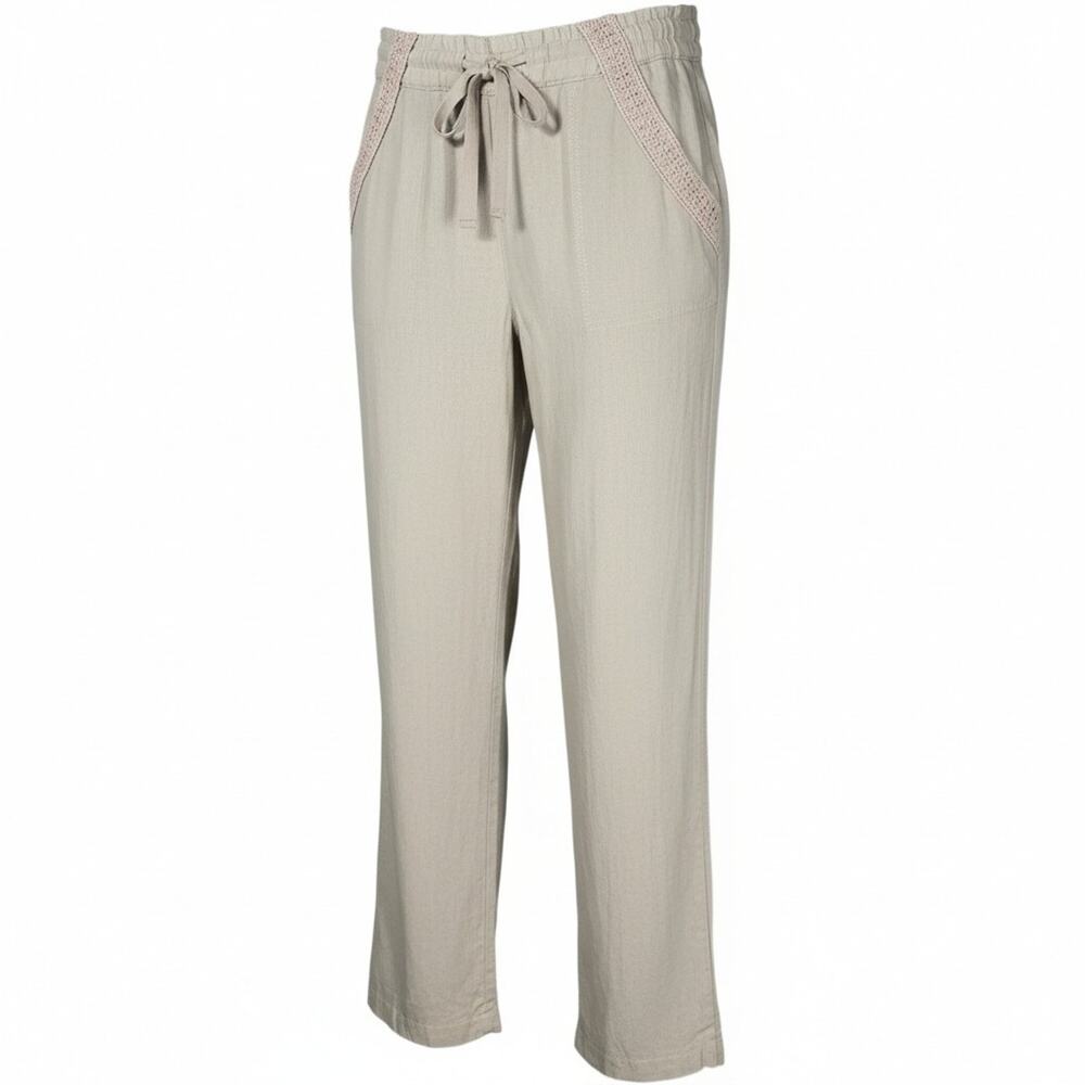 Jolt Wide Leg Pants Linen Blend Womens 1 NEW Beige‎ Button Tie Waist Beach Boho